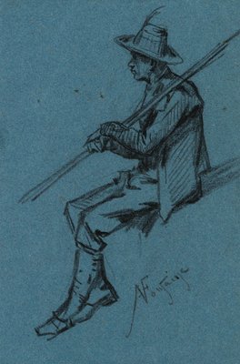 A. Fontaine, Figure Studies, Skipper and Shepherd, 19th-Century, Charcoal-OJR-1273456