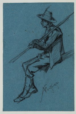 A. Fontaine, Figure Studies, Skipper and Shepherd, 19th-Century, Charcoal-OJR-1273456