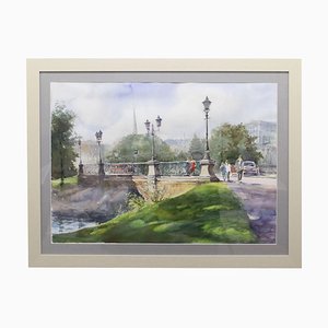 A. Neberekutin, Riga, Watercolor on Paper, Framed-WMV-1127725