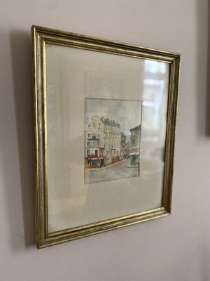 A. Paly, Parisian Street Scene with Berlin Bar, Watercolor, Framed-JO-1262557