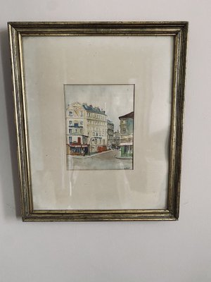 A. Paly, Parisian Street Scene with Berlin Bar, Watercolor, Framed-JO-1262557