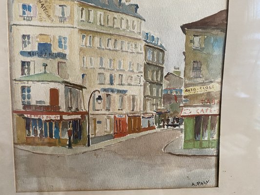 A. Paly, Parisian Street Scene with Berlin Bar, Watercolor, Framed-JO-1262557