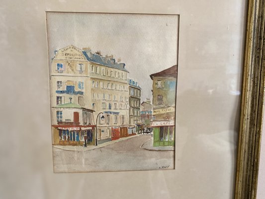 A. Paly, Parisian Street Scene with Berlin Bar, Watercolor, Framed-JO-1262557