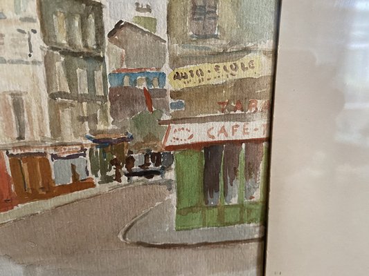 A. Paly, Parisian Street Scene with Berlin Bar, Watercolor, Framed-JO-1262557