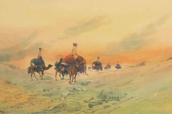 A. Roy, Arabic Desert, Drawing in Ink and Watercolor, Late 20th Century-ZCI-1760341