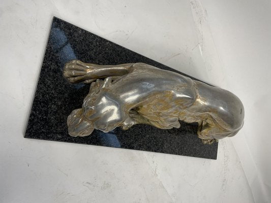 A. Santini, Jaguar, 1970s, Pewter with Marble and Granite Base-GKM-1811151