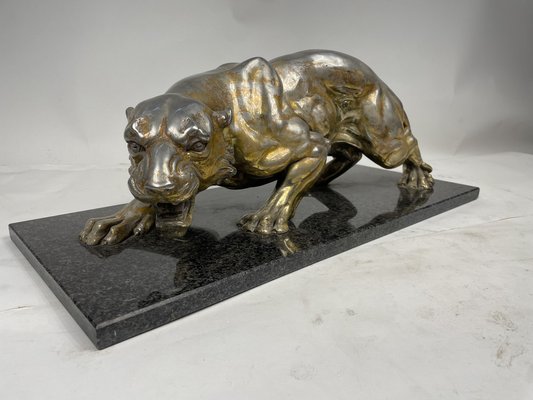 A. Santini, Jaguar, 1970s, Pewter with Marble and Granite Base-GKM-1811151