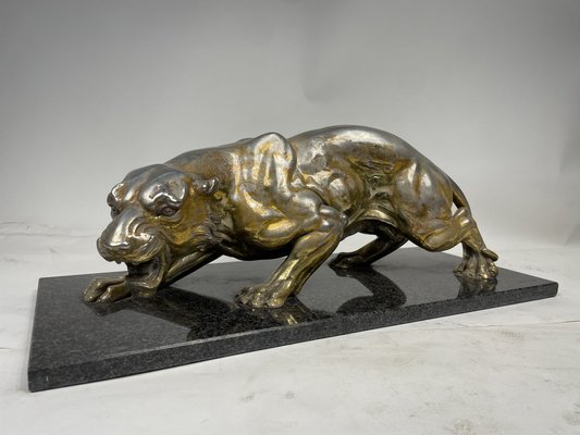 A. Santini, Jaguar, 1970s, Pewter with Marble and Granite Base-GKM-1811151