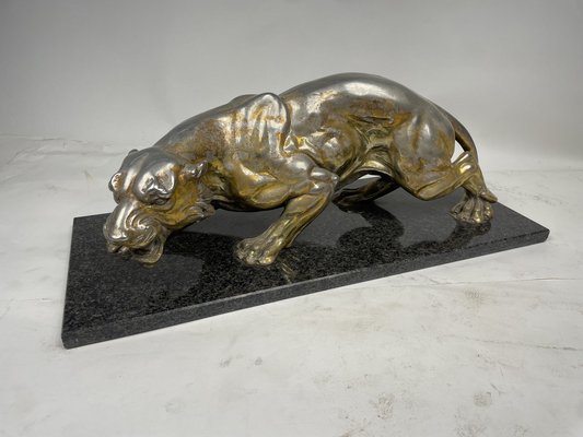 A. Santini, Jaguar, 1970s, Pewter with Marble and Granite Base-GKM-1811151