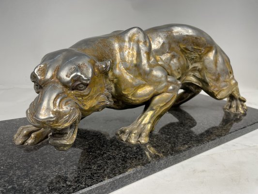 A. Santini, Jaguar, 1970s, Pewter with Marble and Granite Base-GKM-1811151