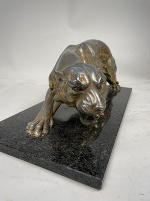 A. Santini, Jaguar, 1970s, Pewter with Marble and Granite Base-GKM-1811151