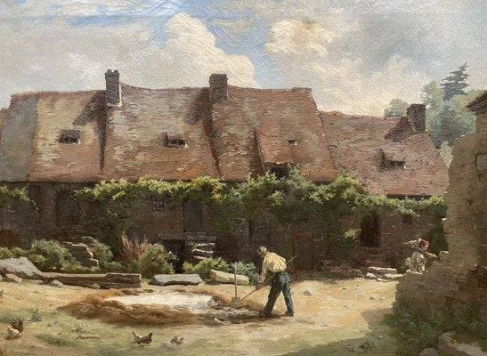 À.Ségé, Farmyard, 1800s, Oil on Canvas, Framed-XMH-1764427