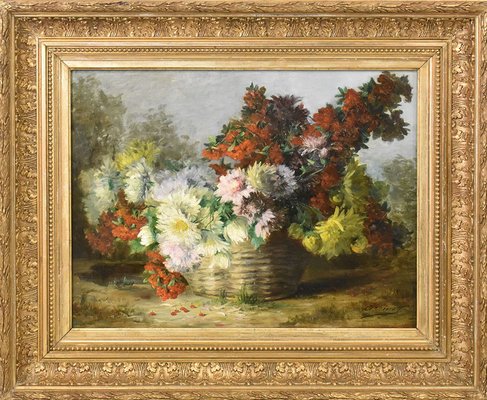 A. Sornay, Chrysanthemums and Daisies, Oil on Canvas, 19th Century, Framed-YVI-1768943