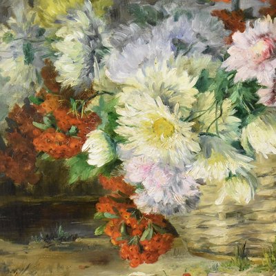 A. Sornay, Chrysanthemums and Daisies, Oil on Canvas, 19th Century, Framed-YVI-1768943