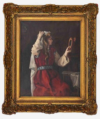 A Young Oriental Woman Looking at the Mirror, Oil on Canvas, 19th-Century-ZCI-1343894