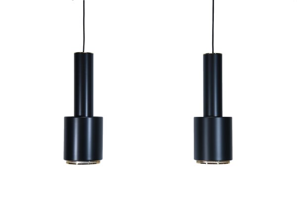 A110 Hand Grenade Hanging Lamps in Black with Brass Details by Alvar Aalto for Artek, Set of 2-BQ-1153633