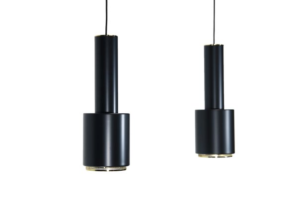 A110 Hand Grenade Hanging Lamps in Black with Brass Details by Alvar Aalto for Artek, Set of 2-BQ-1153633