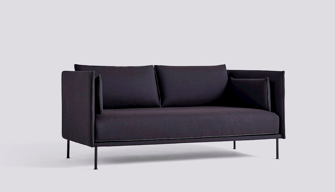 Silhouette 2 Seater Sofa (Low) by Hay #black powder coated steel legs/remix-373-black-leather-piping