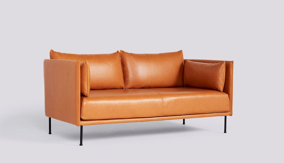 Silhouette 2 Seater Sofa (Low) by Hay #black powder coated steel legs/sense-cognac-matching-piping