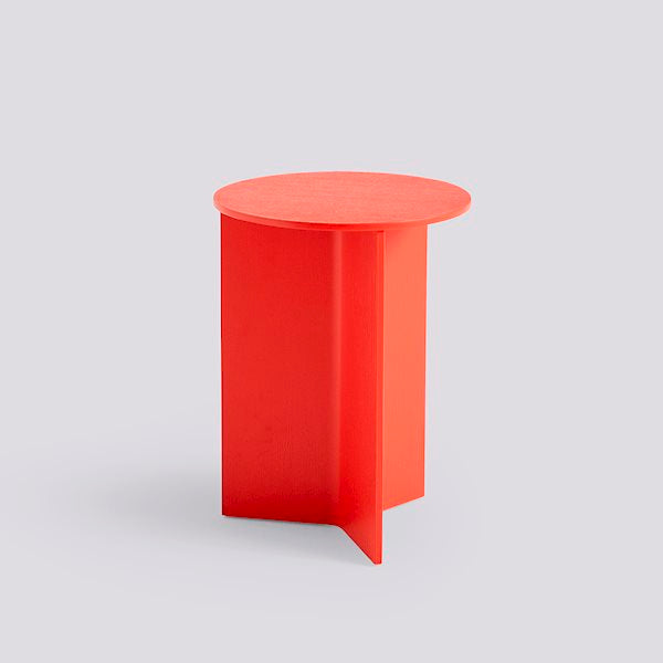 Slit Round Side Table by Hay #H47 x W35 x L35 / candy-red-water-based-lacquered-oak