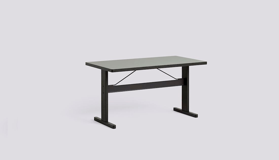 Passerelle Table by Hay #H74 x W140 x L75/Ink black Water-based lacquered Oak Ink black powder coated crossbar/Grey Linoleum