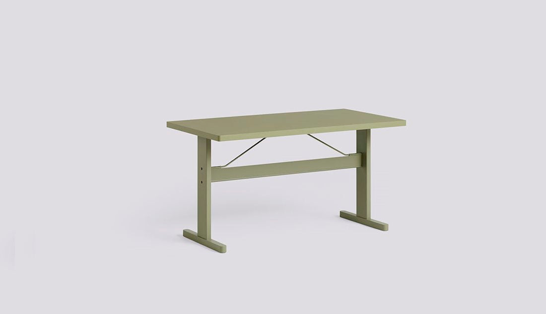 Passerelle Table by Hay #H74 x W140 x L75/Thyme green Water-based lacquered Oak Thyme green powder coated crossbar/Olive Linoleum