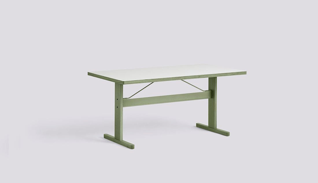 Passerelle Table by Hay #H74 x W160 x L85/Thyme green Water-based lacquered Oak Thyme green powder coated crossbar/Dusty grey Laminate