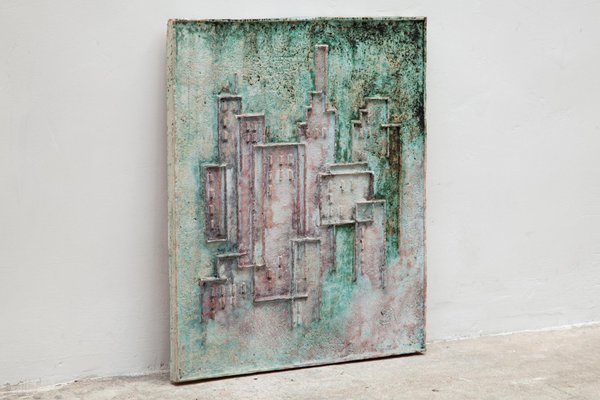 Abstract Ceramic Relief in Green Tones, 1970s-KL-948120