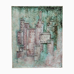 Abstract Ceramic Relief in Green Tones, 1970s-KL-948120