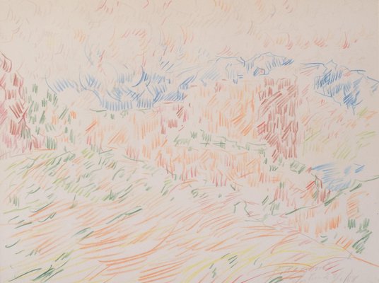 Abstract Expressionist Landscape Drawing, 1968, Crayon on Paper-AOI-1350945