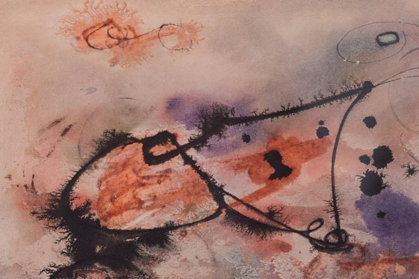 Abstract Expressionist Painting, 1965, Watercolor on Paper, Framed-AOI-1189425