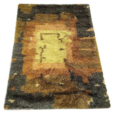 Abstract Scandinavian High Pile Rya Rug Carpet, Sweden, 1960s-QZ-1165936