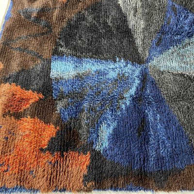 Abstract Scandinavian Multicolored High Pile Rya Rug, Sweden, 1960s-QZ-1274676