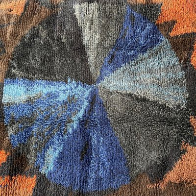 Abstract Scandinavian Multicolored High Pile Rya Rug, Sweden, 1960s-QZ-1274676