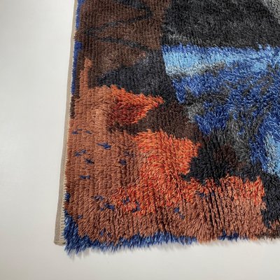 Abstract Scandinavian Multicolored High Pile Rya Rug, Sweden, 1960s-QZ-1274676