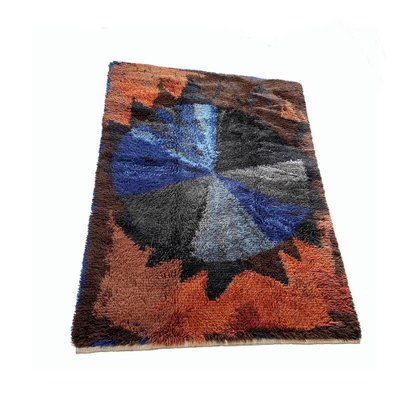 Abstract Scandinavian Multicolored High Pile Rya Rug, Sweden, 1960s-QZ-1274676