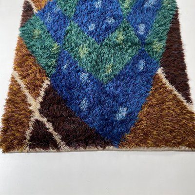 Abstract Scandinavian Multicolored High Pile Rya Rug, Sweden, 1960s-QZ-1274675