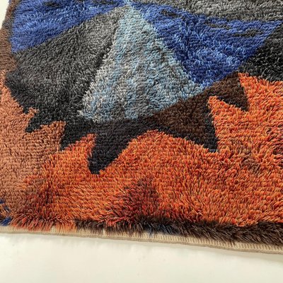 Abstract Scandinavian Multicolored High Pile Rya Rug, Sweden, 1960s-QZ-1274676