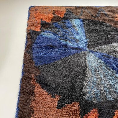 Abstract Scandinavian Multicolored High Pile Rya Rug, Sweden, 1960s-QZ-1274676