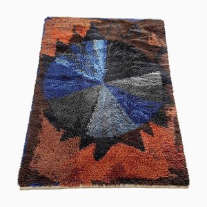 Abstract Scandinavian Multicolored High Pile Rya Rug, Sweden, 1960s-QZ-1274676