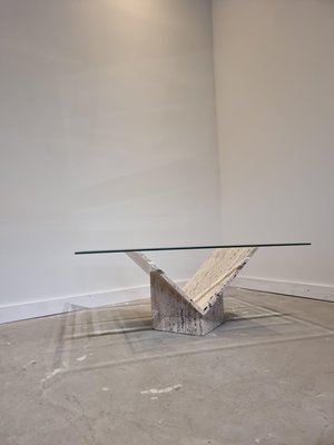 Abstract Travertine and Glass Coffee Table-GNW-1231699