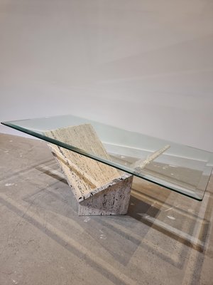 Abstract Travertine and Glass Coffee Table-GNW-1231699