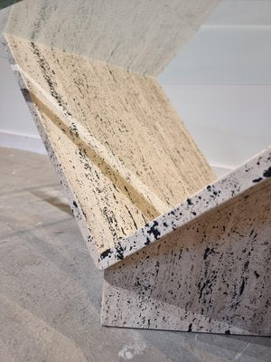 Abstract Travertine and Glass Coffee Table-GNW-1231699