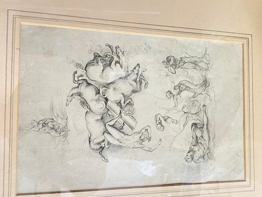 Academic Drawing of Miguel Angelo Scene, 19th-Century, Paper, Framed-UR-1336884