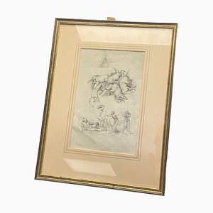 Academic Drawing of Miguel Angelo Scene, 19th-Century, Paper, Framed-UR-1336884