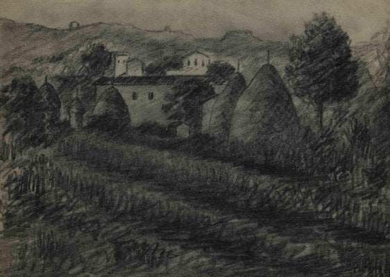 Achille Lega, Landscape, Charcoal Drawing, 1928-ZCI-1441714