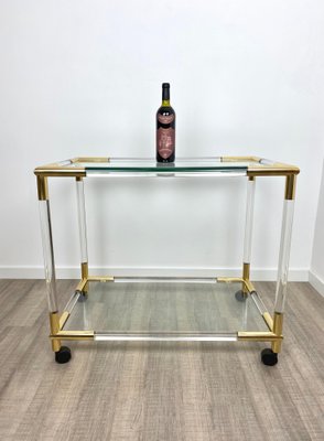 Acrylic, Brass & Glass Bar Serving Cart Trolley, Italy, 1970s-LYQ-1171640