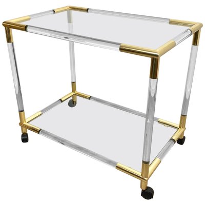 Acrylic, Brass & Glass Bar Serving Cart Trolley, Italy, 1970s-LYQ-1171640