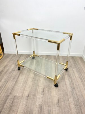 Acrylic, Brass & Glass Bar Serving Cart Trolley, Italy, 1970s-LYQ-1171640