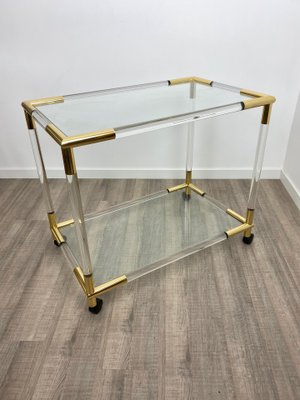 Acrylic, Brass & Glass Bar Serving Cart Trolley, Italy, 1970s-LYQ-1171640